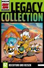 Text: "LEGACY COLLECTION", "NR. 02", "REICHTUM UND REISEN", "75 JAHRE MICKY MAUS MAGAZIN". Illustration: Figuren reisen durch Wüste.