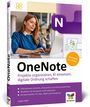 Buchcover mit Titel "OneNote: Projekte organisieren, KI einsetzen", Bild einer Frau am Laptop und Logo der Marke Vierfarben.