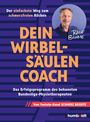 „Der einfachste Weg zum schmerzfreien Rücken. DEIN WIRBEL-SÄULEN COACH.“ Portrait eines Mannes mit blauem Hintergrund.