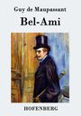 "Guy de Maupassant, Bel-Ami, HOFENBERG." Ein Mann mit Zylinder und Zigarette, farbenfrohe Malerei.