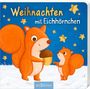 „Weihnachten mit Eichhörnchen“. Zwei Eichhörnchen halten eine Eichel, umgeben von Sternen. Logo unten: arsEdition.