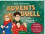 „Das ultimative Adventsduell für Paare“, Illustration mit entschlossenen Personen in Winterkleidung.