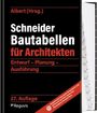 Text: Albert (Hrsg.) Schneider Bautabellen für Architekten. 27. Auflage. Reguvis. Schwarzes Cover mit rotem Akzent.