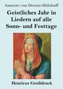 "Geistliches Jahr in Liedern auf alle Sonn- und Festtage". Illustration einer betenden Person in Gewändern.