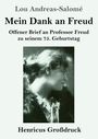 "Mein Dank an Freud" von Lou Andreas-Salomé. Offener Brief. Darunter ein schwarz-weiß Foto von einer Frau im Profil.