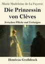 Texte: "Die Prinzessin von Clèves", "Zwischen Pflicht und Verlangen". 
Illustration: Frau und Mann in einem Raum mit Mondschein.