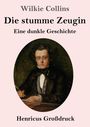 „Wilkie Collins: Die stumme Zeugin - Eine dunkle Geschichte. Henricus Großdruck.“ Gemälde eines Mannes mit Feder.