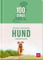 "100 Dinge, die man von einem Hund lernen kann." Illustration eines fröhlichen Hundes, der über eine Wiese läuft. Groh Logo.