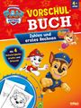 VORSCHULBUCH, Zahlen und erstes Rechnen, Mit 4 Schwierigkeitsgraden und Urkunde. Drei fröhliche Welpen in Uniform.