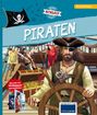 „Piraten“, „Richtig Schlau!“, „KinderWissen“, „Mit mehr als 40 Klappen zum Entdecken“, unterstützt von „Stiftung Lesen“. Illustration eines Piraten mit Papagei, Schatztruhe und Piratenschiff.