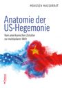 Text oben: "Mohssen Massarrat". Titel: "Anatomie der US-Hegemonie". Illustrationen von USA-, EU- und China-Flaggen.