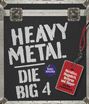 Text: "HEAVY METAL. DIE BIG 4. DANIEL BUKSZPAN." Auf einem schwarzen, lederartigen Hintergrund mit Metallecken und einem roten Anhänger.