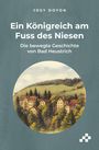 "Ein Königreich am Fuss des Niesen: Die bewegte Geschichte von Bad Heustrich." Illustration von Gebäuden und Bäumen.