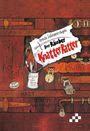 „Der Räuber Knatter-Ratter“ steht zentral. Eine Holztür mit Schlössern, Aufschriften wie „Nicht öffnen“ und „Privat“.