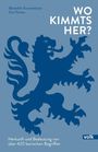 "WO KIMMTS HER?" große Schrift. Autoren: Benedikt Kronenbitter, Karl Simon. Illustration eines blauen Löwen.