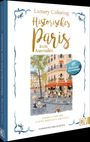 Buchtitel: "Historisches Paris zum Ausmalen", Illustration eines Pariser Straßencafés, elegante Personen flanieren.