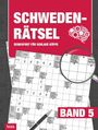 "Schwedenrätsel", "Denksport für schlaue Köpfe", "Band 5" mit Kreuzwortgitter, Lupe und Stift im Bild.
