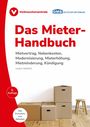 „Das Mieter-Handbuch“ von Ulrich Ropertz; Themen wie Mietvertrag und Kündigung; Logos oben; Kartons und Hocker unten.