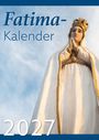 "Fatima-Kalender 2027" in blauer Schrift oben links. Darunter eine Statue von Maria in einem weißen Gewand mit Krone.