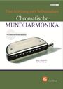 Text: "Eine Anleitung zum Selbststudium, Chromatische MUNDHARMONIKA, + free online-audio." Bild zeigt eine Mundharmonika.