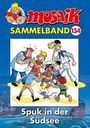 "Mosaik Sammelband 134, Spuk in der Südsee." Cartoonfiguren diskutieren lebhaft, tropische Kulisse.