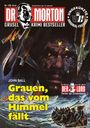 "Dr. Morton Grusel Krimi Bestseller: Grauen, das vom Himmel fällt." Illustration: Flugzeuge, Sternenhimmel, Meer, Boot.