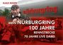 Text: Klaus Ridder – Mein Nürburgring – 100 Jahre Rennstrecke – 70 Jahre live dabei.  
Mann mit Mütze Daumen hoch, Rennautos.