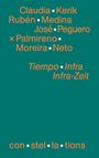 Namen und Wörter in orange auf grünem Hintergrund: Claudia, Kerik, Tiempo, Infra, Infra-Zeit, constellations.
