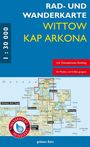 Text: "RAD- UND WANDERKARTE WITTOW KAP ARKONA 1:30 000 mit Ostseeküsten-Radweg, für Pedelec und E-Bike geeignet". Karte von Rügen.
