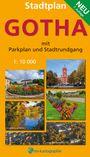 Stadtplan Gotha. Parkplan und Stadtrundgang. Fotos von Schloss, Rathaus und Parkanlagen mit bunter Blumenpracht.