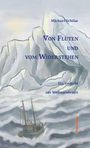 "Von Fluten und vom Widerstehen" steht in Blau auf einem stürmischen Meer vor Eisbergen, mit kleinem Schiff im Vordergrund.