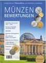 "Münzen Bewertungen" steht im Zentrum. Themen: Deutsches Kaiserreich, Weimarer Republik, Euro-Münzen. Reichstagsgebäude im Hintergrund.