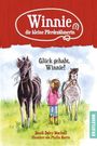 Titel: "Winnie die kleine Pferdezüherin", "Glück gehabt, Winnie!" Ein Mädchen mit zwei Pferden auf einer Wiese.