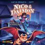 „Nico & Daimon: Gefährliche Feuerprobe“, zeigt Junge auf Dach und kleinen, orangefarbenen Drachen.