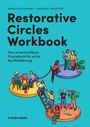 Titel: Restorative Circles Workbook. Illustration von Menschen in Gesprächen und Konfliktsituationen auf bunten Plattformen.