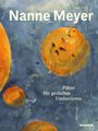 „Nanne Meyer“, „Pläne für gezieltes Umherirren“, „Wienand“. Abstrakte Illustration mit gelb-orangen Kreisen auf blauem Hintergrund.