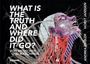Der Text lautet: "WHAT IS THE TRUTH AND WHERE DID IT GO? VON MENSCHEN UND MASCHINEN". Eine bunte Illustration eines Kopfes.