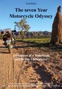 Text: "The seven Year Motorcycle Odyssey", "Adventures of a Motorcycle and Bicycle Globetrotter". Motorrad und Naturhintergrund.