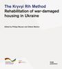 "The Kryvyi Rih Method: Rehabilitation of war-damaged housing in Ukraine" steht oben. Logos der GIZ und DOM publishers.