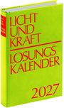 Text: "LICHT UND KRAFT LOSUNGSKALENDER 2027". Ein leuchtend grünes Buch mit roter Schrift.