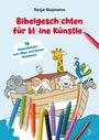 "Bibelgeschichten für kleine Künstler" und "16 Ausmalbilder zum Alten und Neuen Testament". Tiere und Kinder in einer Arche. Bunte Stifte.