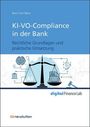 "KI-VO-Compliance in der Bank. Rechtliche Grundlagen und praktische Umsetzung." Logo mit Waage, Gehirn, Computer.