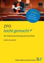„ZPO leicht gemacht“, 3. Auflage, mit Übersichten und Leitsätzen. Gelber Hintergrund, unscharfe Gerichtsszene.