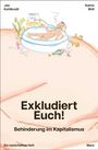 „Exkludiert Euch! Behinderung im Kapitalismus“, Illustration: Person relaxt im Pool mit Getränk, Accessoires drumherum.