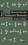 "Basis", "Geschichte der Politischen Ökonomie", "Jürgen Leibiger". Pfeile in verschiedenen Richtungen, PapyRossa-Logo.