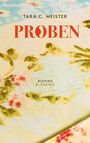 Text: "TARA C. MEISTER PROBEN ROMAN BLESSING." Bunter, textiler Hintergrund mit floralen Mustern.