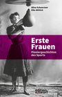 "Erste Frauen: Pioniergeschichten des Sports" mit einer Frau, die einen Boxsack schlägt. Kleidung im frühen 20. Jahrhundert Stil.