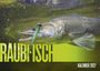 Text: "DER RAUBFISCH" und "KALENDER 2027". Ein Fisch unter Wasser mit einem Köder im Maul.