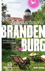 Titel: "Sehnsuchtsorte in Brandenburg". Untertitel: "Refugien für den kleinen Urlaub". Idylle mit Liegestühlen am Wasser.
