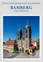 "DIE KUNSTDENKMÄLER VON BAYERN. BAMBERG. THEUERSTADT." Zeigt eine Kirche mit zwei Türmen, blauem Himmel.